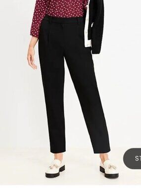 Loft Pleated Pull On Slim Pants in Brushed Flannel Black 10 NWT